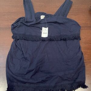 nwt j crew factory mercantile navy Blue fringe tank Top